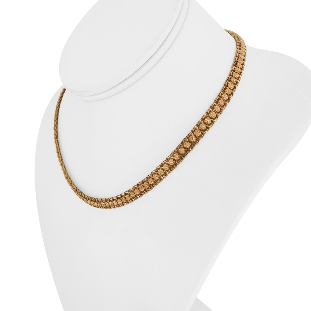 19k Portuguese Yellow Gold 22.3g Solid Floral Fancy Curb Link Chain Necklace 16"