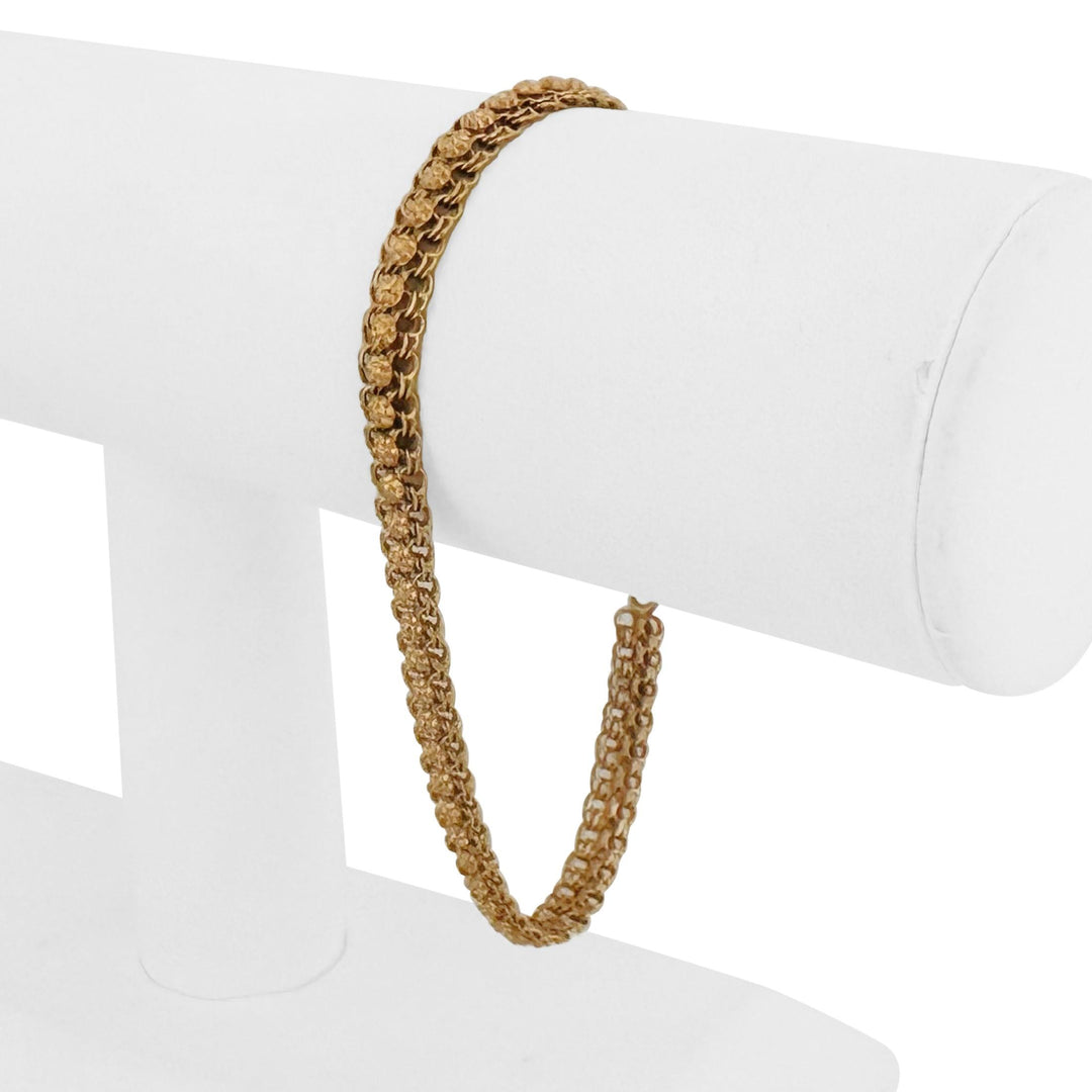 19k Portuguese Yellow Gold 11.2g Solid Floral Fancy Curb Link Bracelet 7.75"
