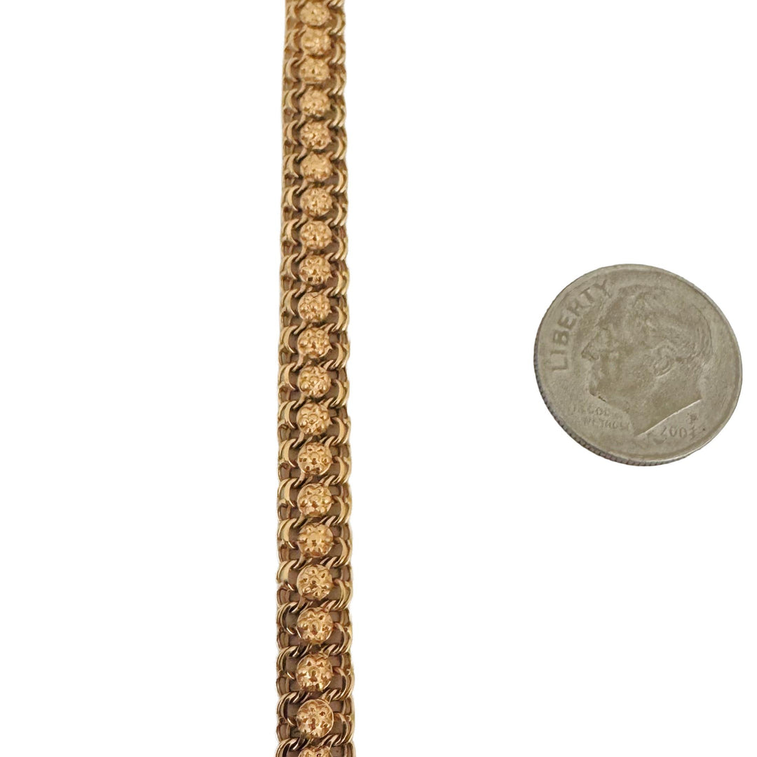 19k Portuguese Yellow Gold 11.2g Solid Floral Fancy Curb Link Bracelet 7.75"