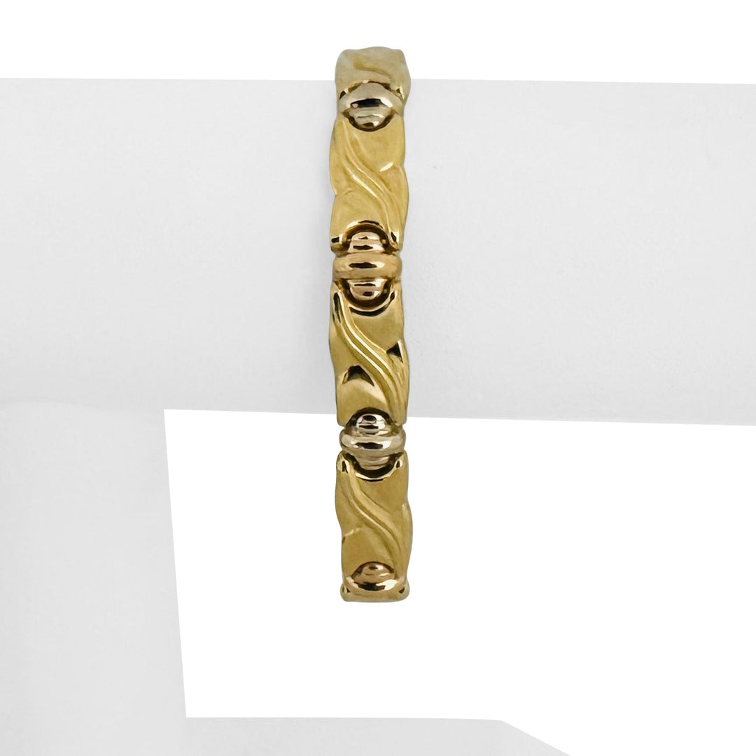 18k Yellow White and Rose Gold 19g Fancy Panel Link Bracelet 7.25"