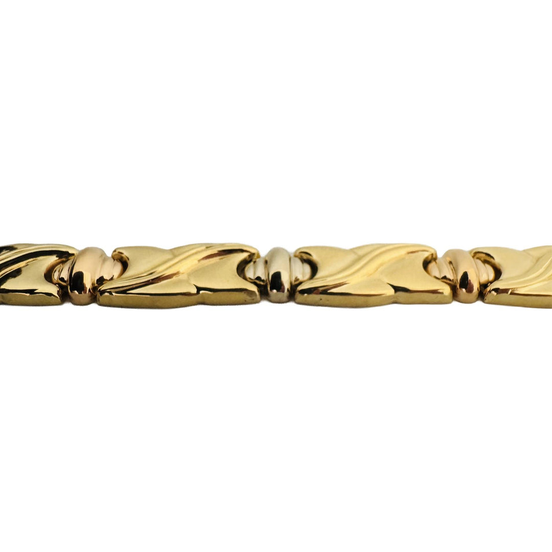18k Yellow White and Rose Gold 19g Fancy Panel Link Bracelet 7.25"
