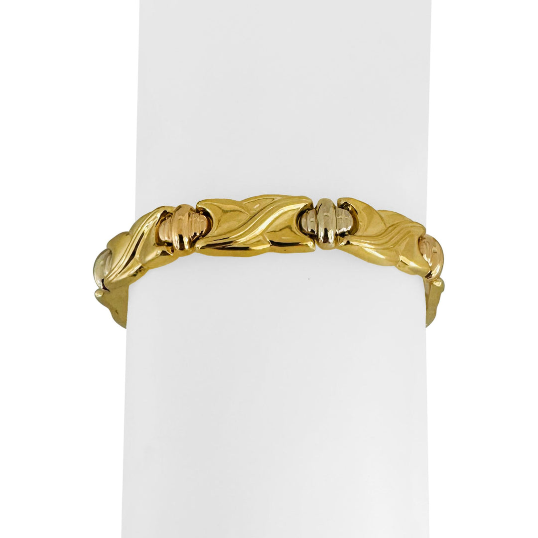 18k Yellow White and Rose Gold 19g Fancy Panel Link Bracelet 7.25"