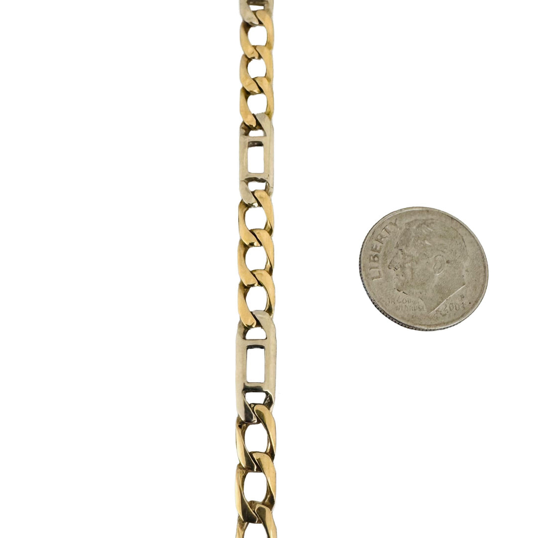 18k Yellow and White Gold 7.8g Men's 4.5mm Fancy Curb Link Bracelet 8"