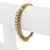14k Yellow Gold and Pearl 17.6 Solid Vintage Bangle Bracelet 6.25"