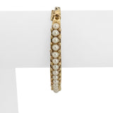 14k Yellow Gold and Pearl 17.6 Solid Vintage Bangle Bracelet 6.25"