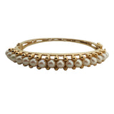 14k Yellow Gold and Pearl 17.6 Solid Vintage Bangle Bracelet 6.25"