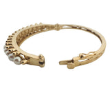 14k Yellow Gold and Pearl 17.6 Solid Vintage Bangle Bracelet 6.25"