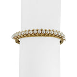 14k Yellow Gold and Pearl 17.6 Solid Vintage Bangle Bracelet 6.25"