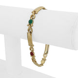14k Yellow Gold 14.7g Multi Color Cabochon Glass Fancy Link Bracelet Italy 7.75"