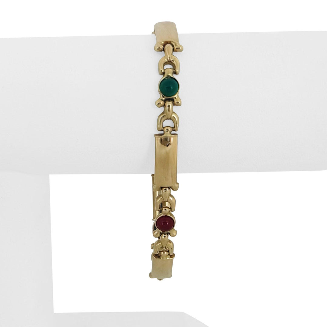 14k Yellow Gold 14.7g Multi Color Cabochon Glass Fancy Link Bracelet Italy 7.75"