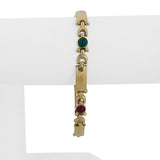 14k Yellow Gold 14.7g Multi Color Cabochon Glass Fancy Link Bracelet Italy 7.75"