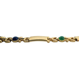 14k Yellow Gold 14.7g Multi Color Cabochon Glass Fancy Link Bracelet Italy 7.75"