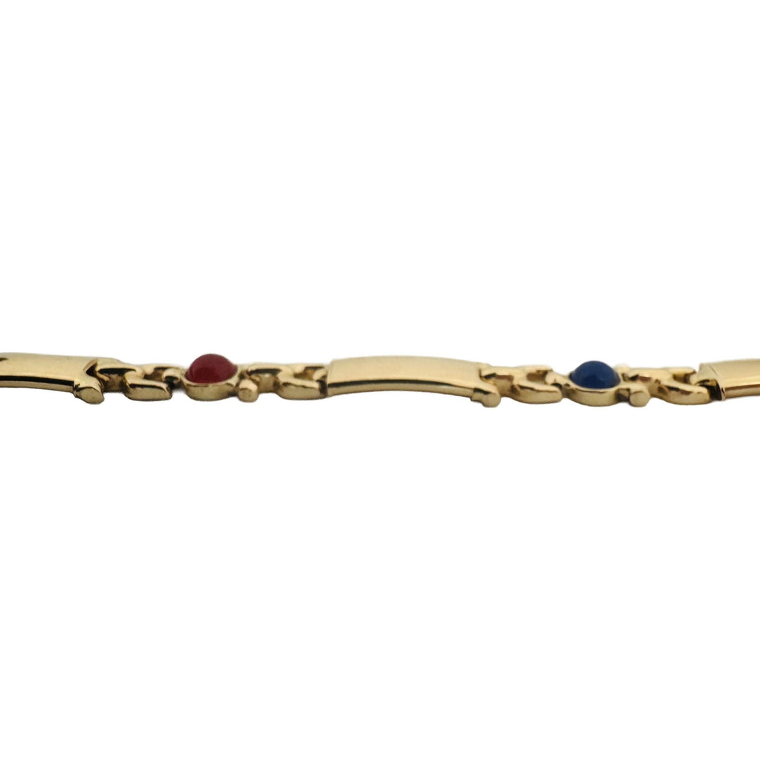 14k Yellow Gold 14.7g Multi Color Cabochon Glass Fancy Link Bracelet Italy 7.75"
