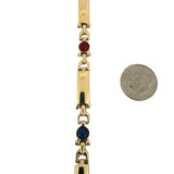 14k Yellow Gold 14.7g Multi Color Cabochon Glass Fancy Link Bracelet Italy 7.75"