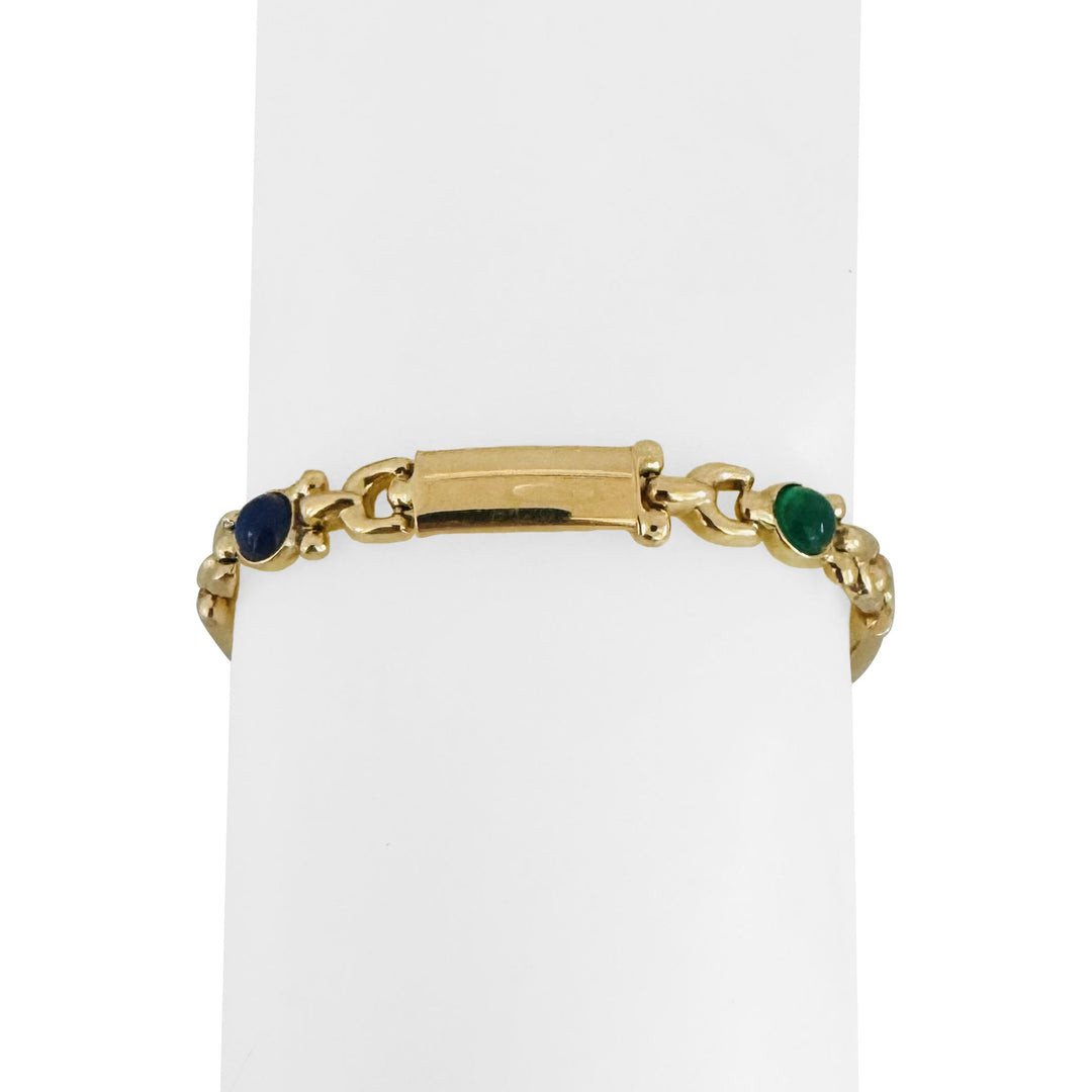 14k Yellow Gold 14.7g Multi Color Cabochon Glass Fancy Link Bracelet Italy 7.75"