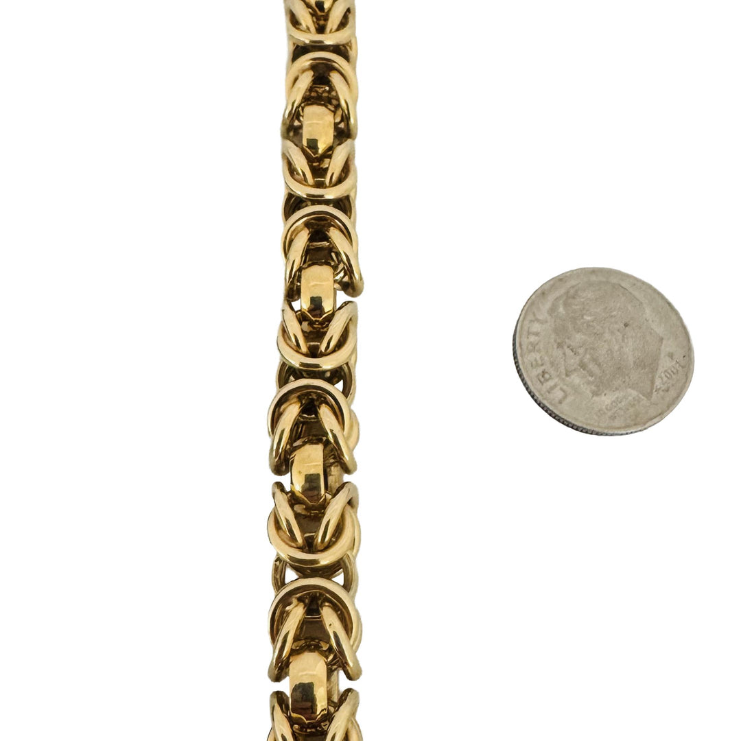 14k Yellow Gold 18.4g Thick 8mm Squared Byzantine Link Bracelet Italy 7.25"