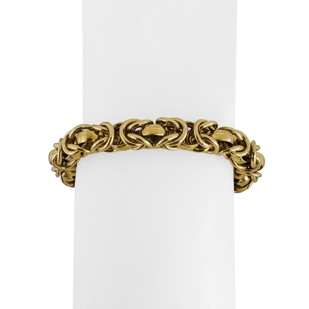 14k Yellow Gold 18.4g Thick 8mm Squared Byzantine Link Bracelet Italy 7.25"