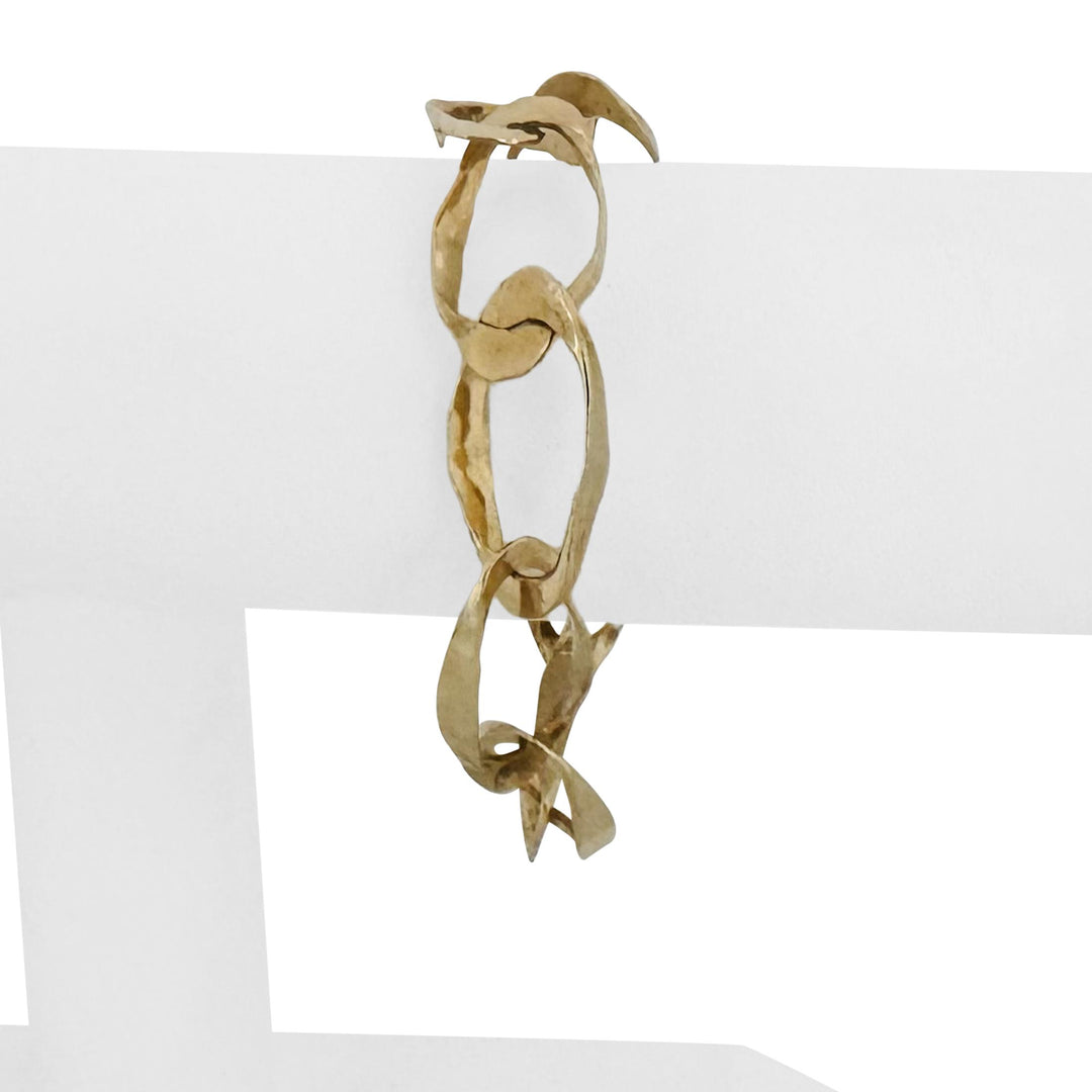 14k Yellow Gold 17.4g Ladies Hammered 10mm Abstract Oval Link Bracelet 7"