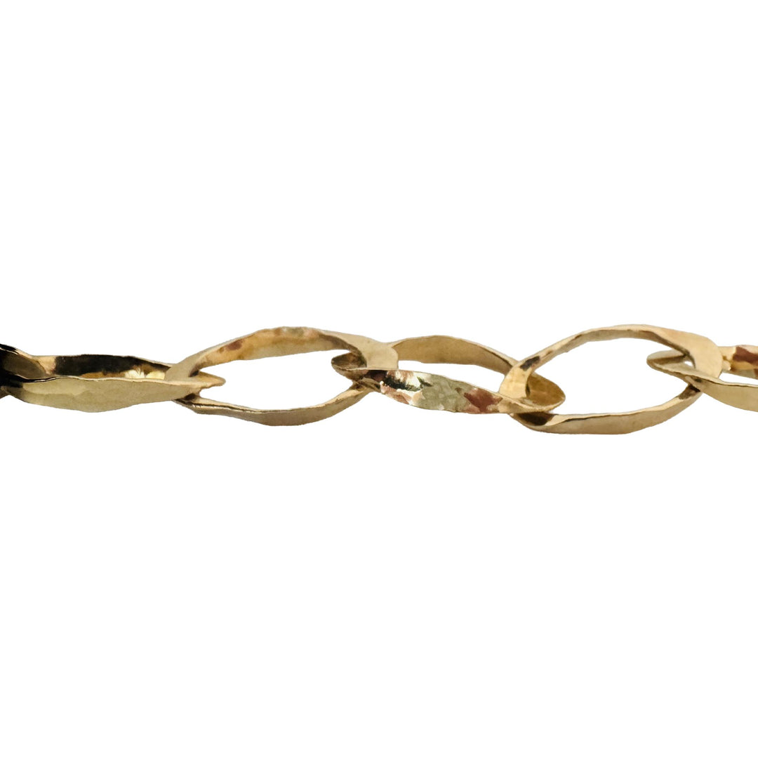 14k Yellow Gold 17.4g Ladies Hammered 10mm Abstract Oval Link Bracelet 7"