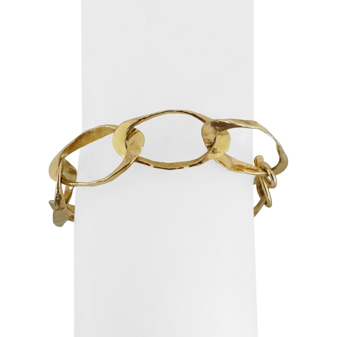 14k Yellow Gold 17.4g Ladies Hammered 10mm Abstract Oval Link Bracelet 7"