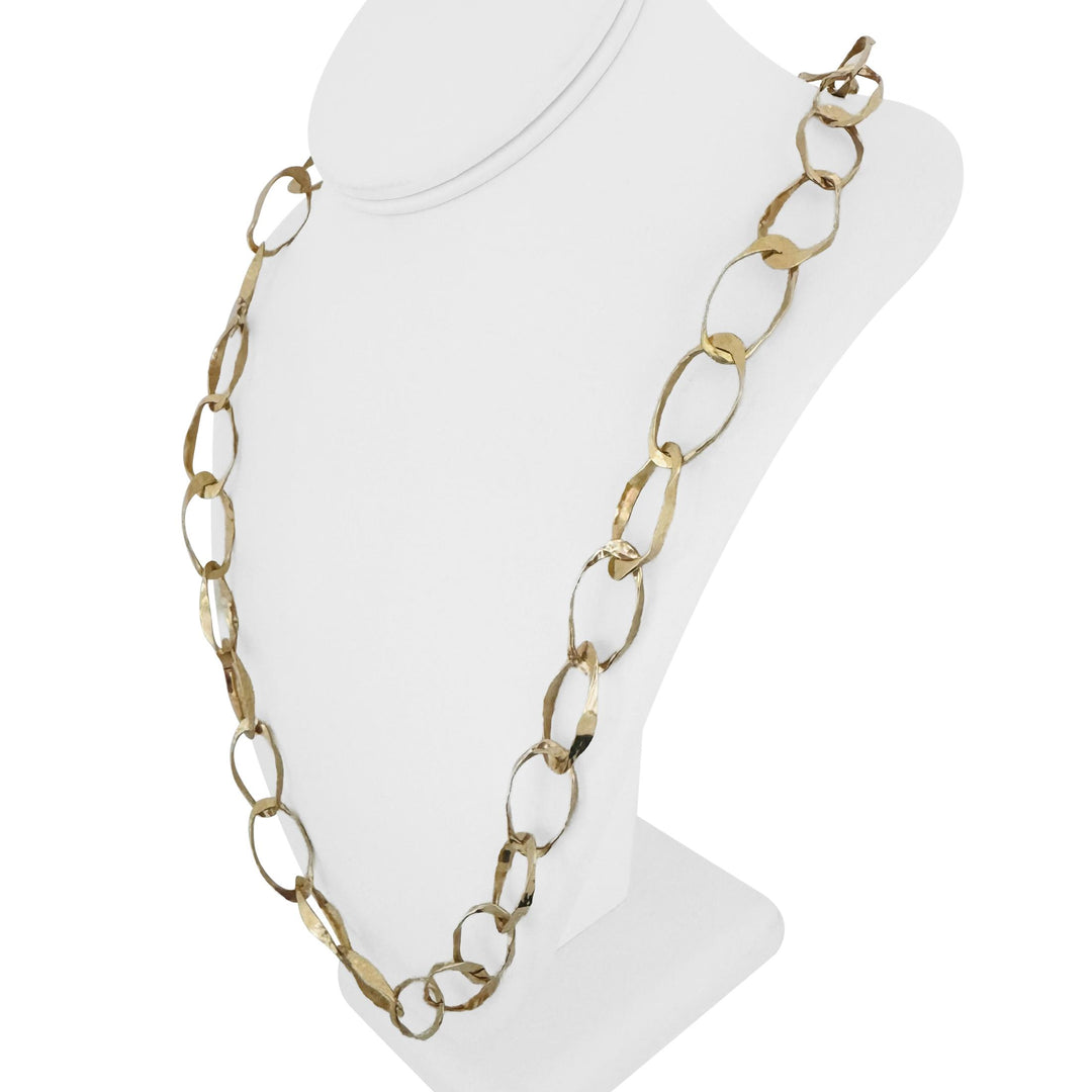 14k Yellow Gold 49.4g Long Hammered 12mm Abstract Oval Link Necklace 36"