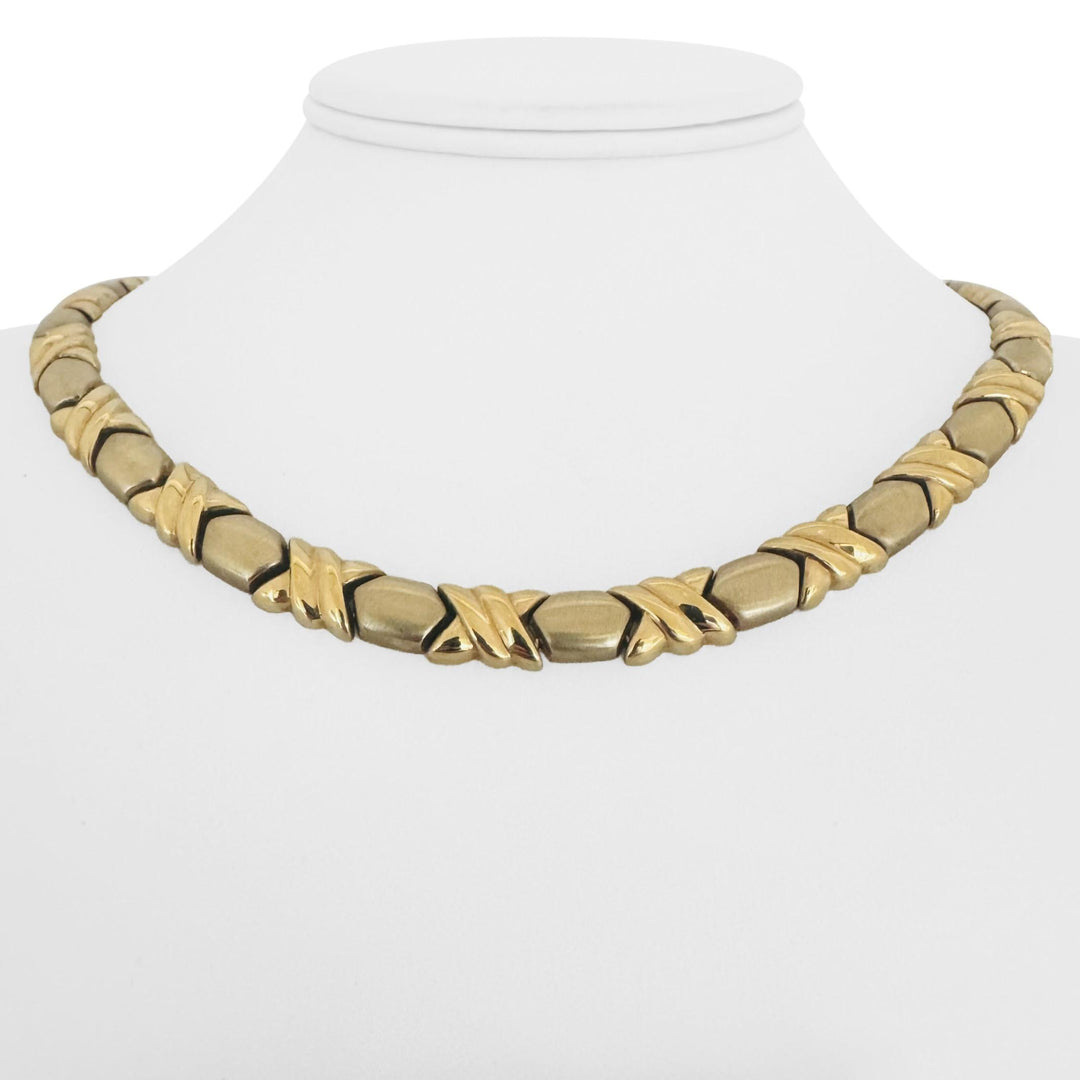 14k Yellow Gold 38.3g Ladies Fancy Hugs and Kisses XO Link Necklace 17"