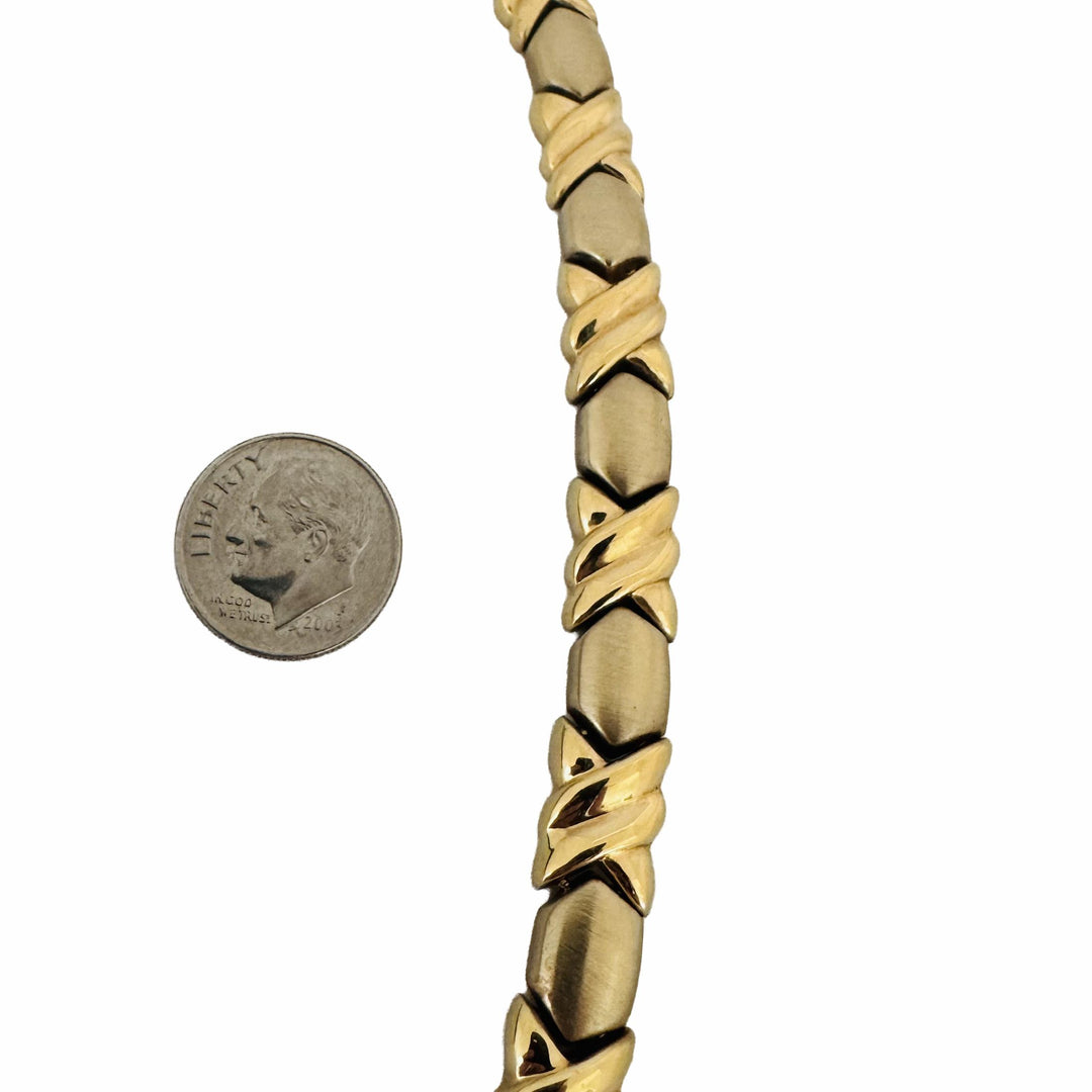 14k Yellow Gold 38.3g Ladies Fancy Hugs and Kisses XO Link Necklace 17"