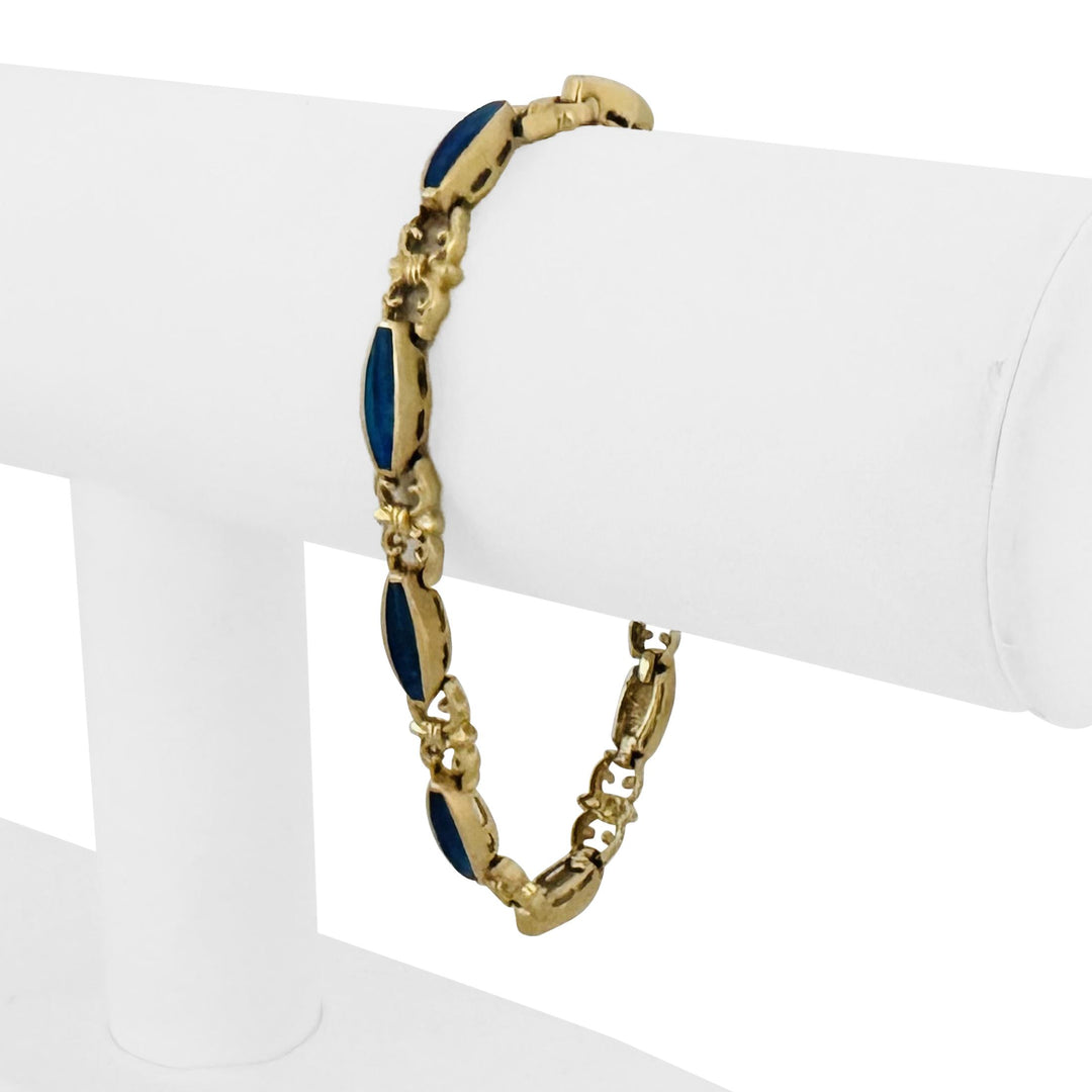 14k Yellow Gold and Opal 13g Ladies Fancy Link Bracelet 7"