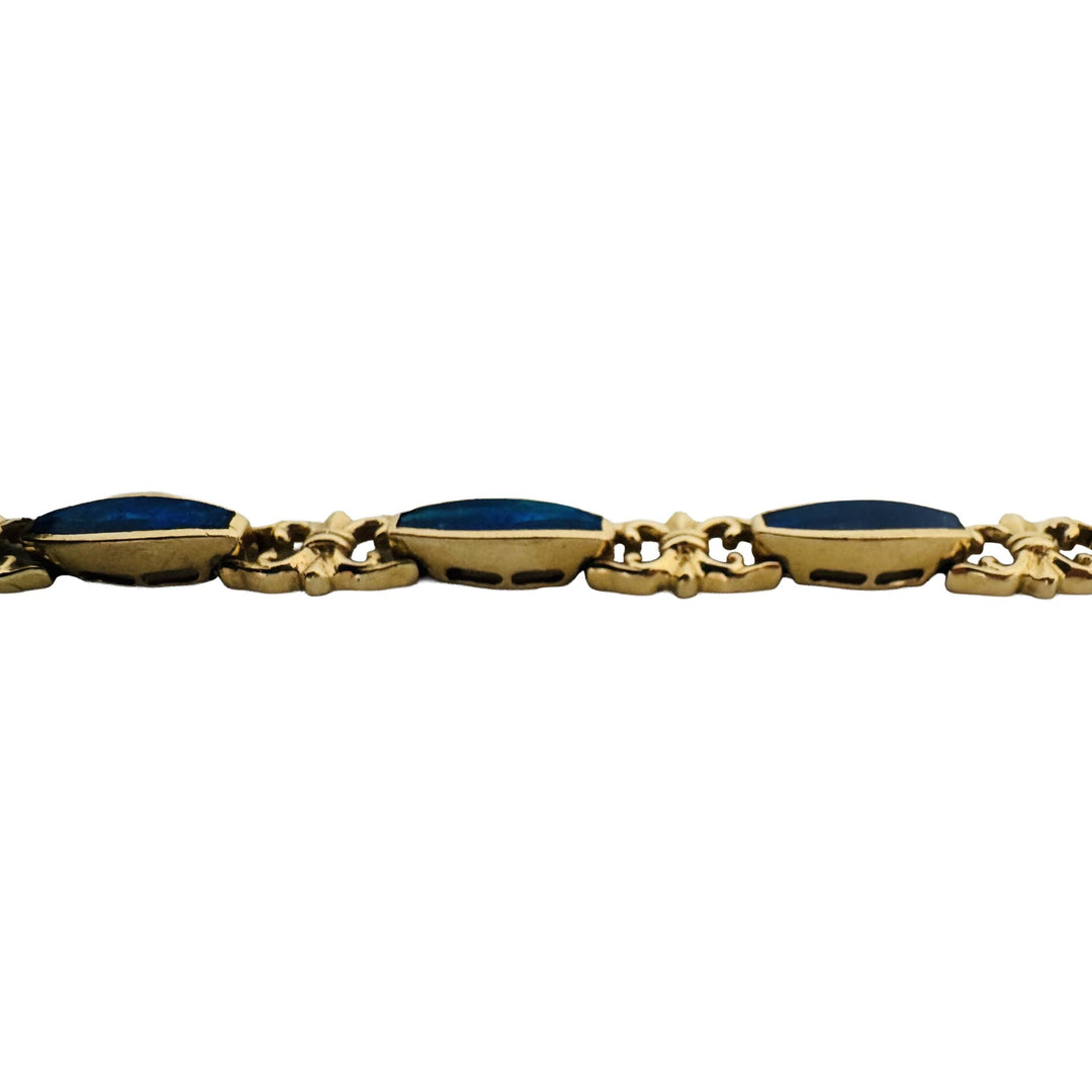 14k Yellow Gold and Opal 13g Ladies Fancy Link Bracelet 7"