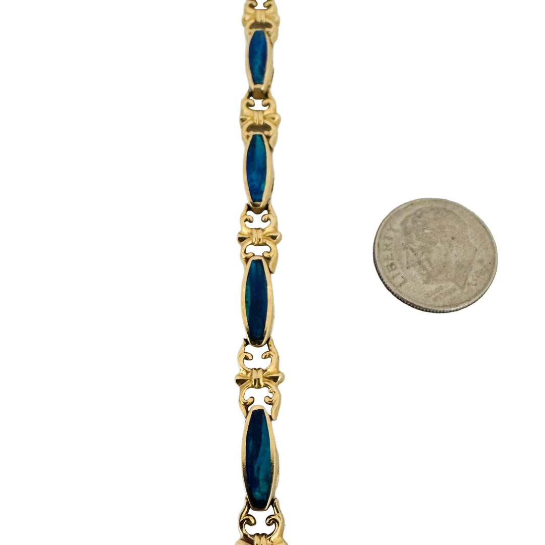 14k Yellow Gold and Opal 13g Ladies Fancy Link Bracelet 7"