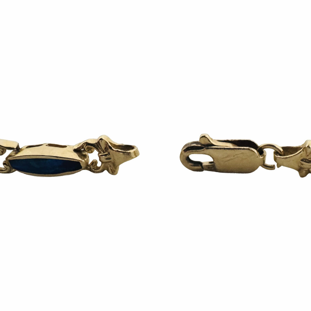 14k Yellow Gold and Opal 13g Ladies Fancy Link Bracelet 7"