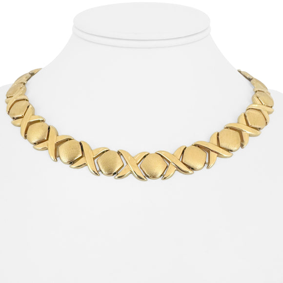 14k Yellow Gold 42.7g Heavy Thick Hugs and Kisses XO Link Necklace Italy 17