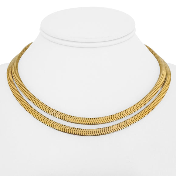 14k Yellow Gold 78g Very Heavy Vintage Double Strand Squared Snake Necklace 15