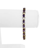 14k Yellow Gold and Amethyst 8.9g Ladies Vintage Heart Link Bracelet 7.25"