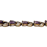 14k Yellow Gold and Amethyst 8.9g Ladies Vintage Heart Link Bracelet 7.25"