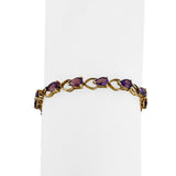 14k Yellow Gold and Amethyst 8.9g Ladies Vintage Heart Link Bracelet 7.25"
