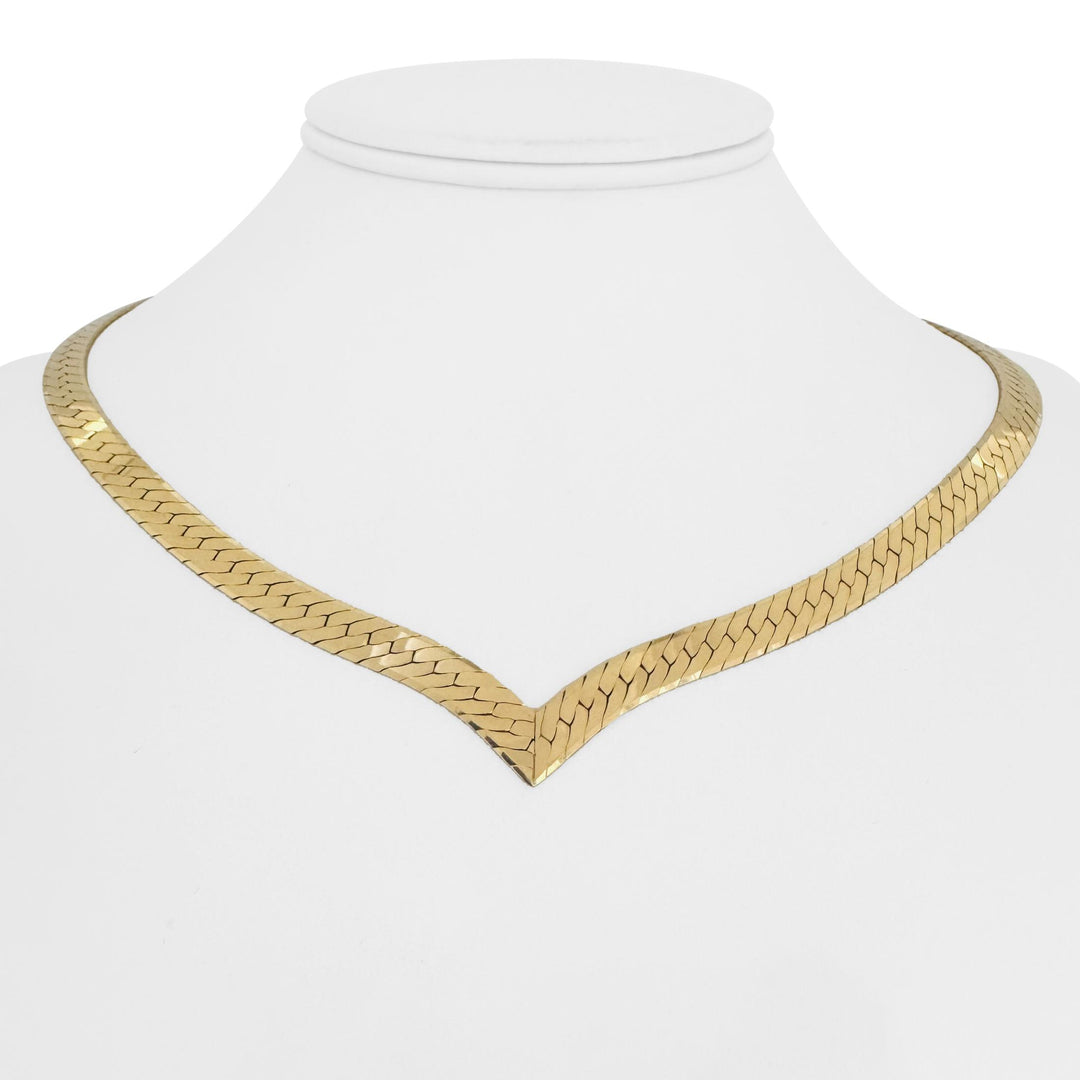 14k Yellow Gold 31.8g Solid Heavy 6mm Herringbone Link Drop V Necklace Italy 18"