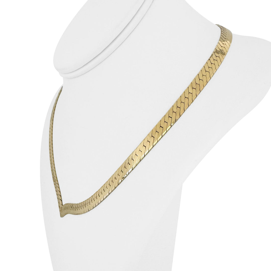 14k Yellow Gold 31.8g Solid Heavy 6mm Herringbone Link Drop V Necklace Italy 18"