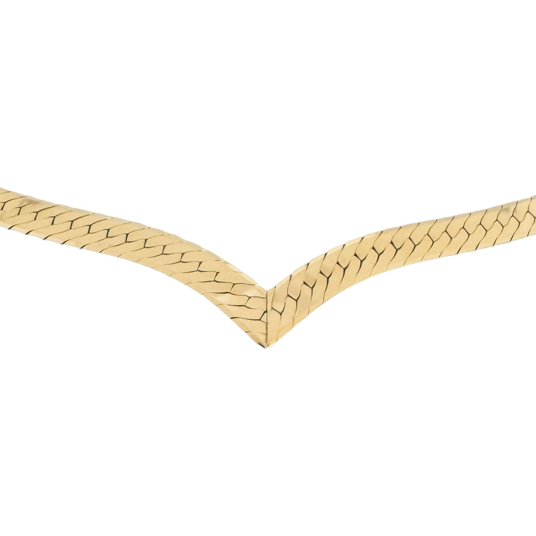 14k Yellow Gold 31.8g Solid Heavy 6mm Herringbone Link Drop V Necklace Italy 18"