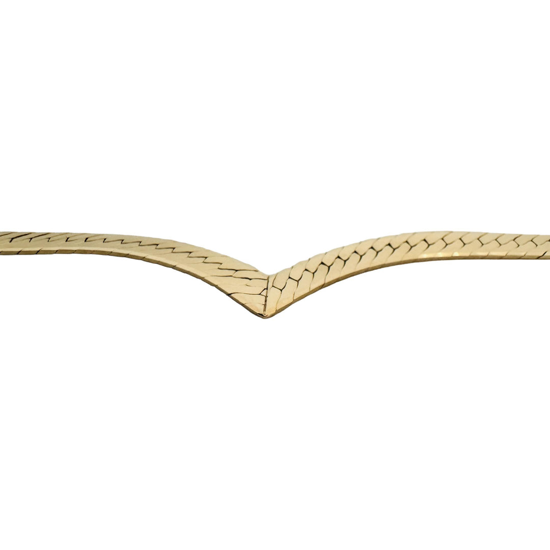 14k Yellow Gold 31.8g Solid Heavy 6mm Herringbone Link Drop V Necklace Italy 18"