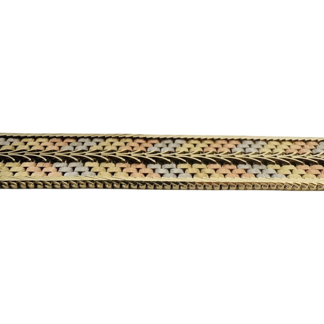14k Yellow White and Rose Gold 43.3g Heavy Fancy Link Strap Bracelet Italy 7"