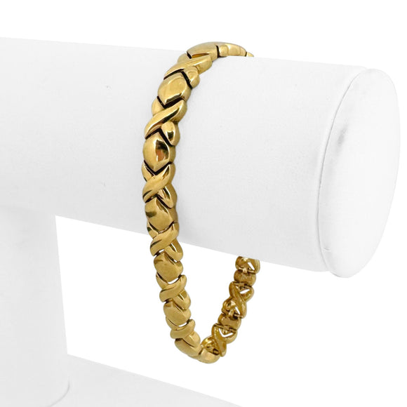 14k Yellow Gold 13g Ladies Polished Hugs and Kisses XO Link Bracelet 7