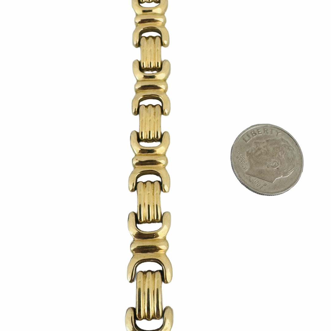 14k Yellow Gold 18.5g Vintage Polished 10.5mm Fancy Link Bracelet Italy 7.5"