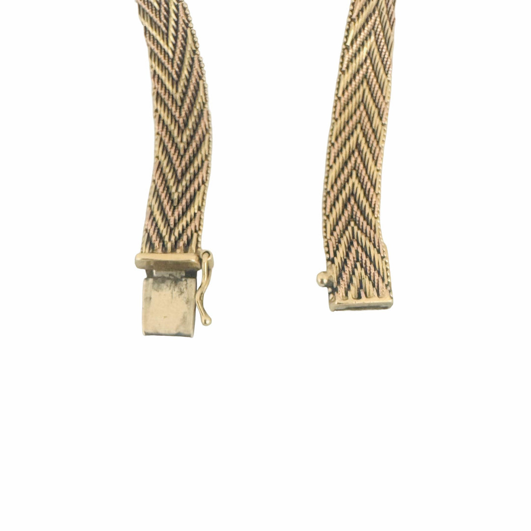 14k Yellow and Rose Gold 20.3g Solid Mirror Bar Foxtail Bracelet 7.25"
