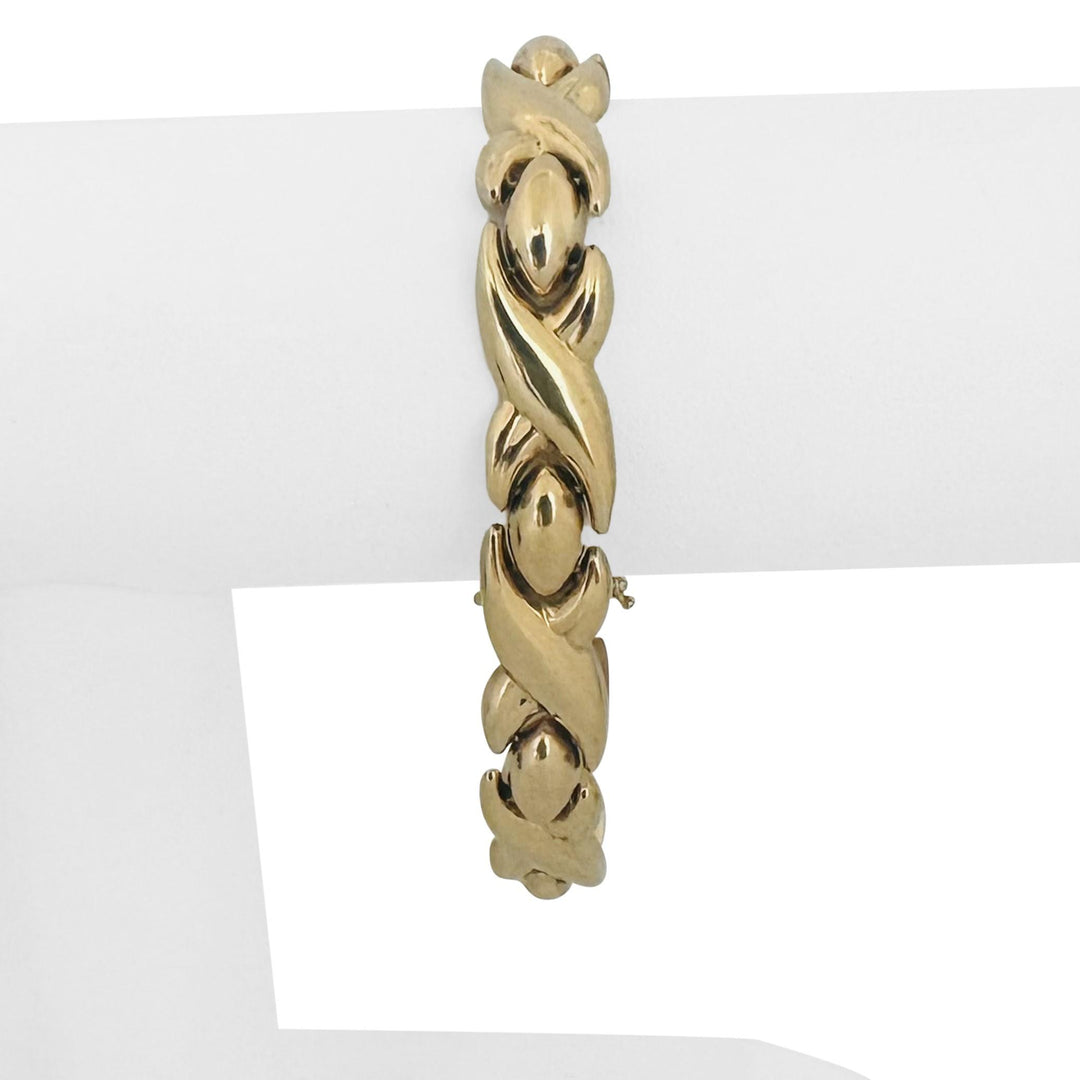 14k Yellow Gold 17.2g Thick 13mm XO Hugs and Kisses Link Bracelet Italy 7.25"