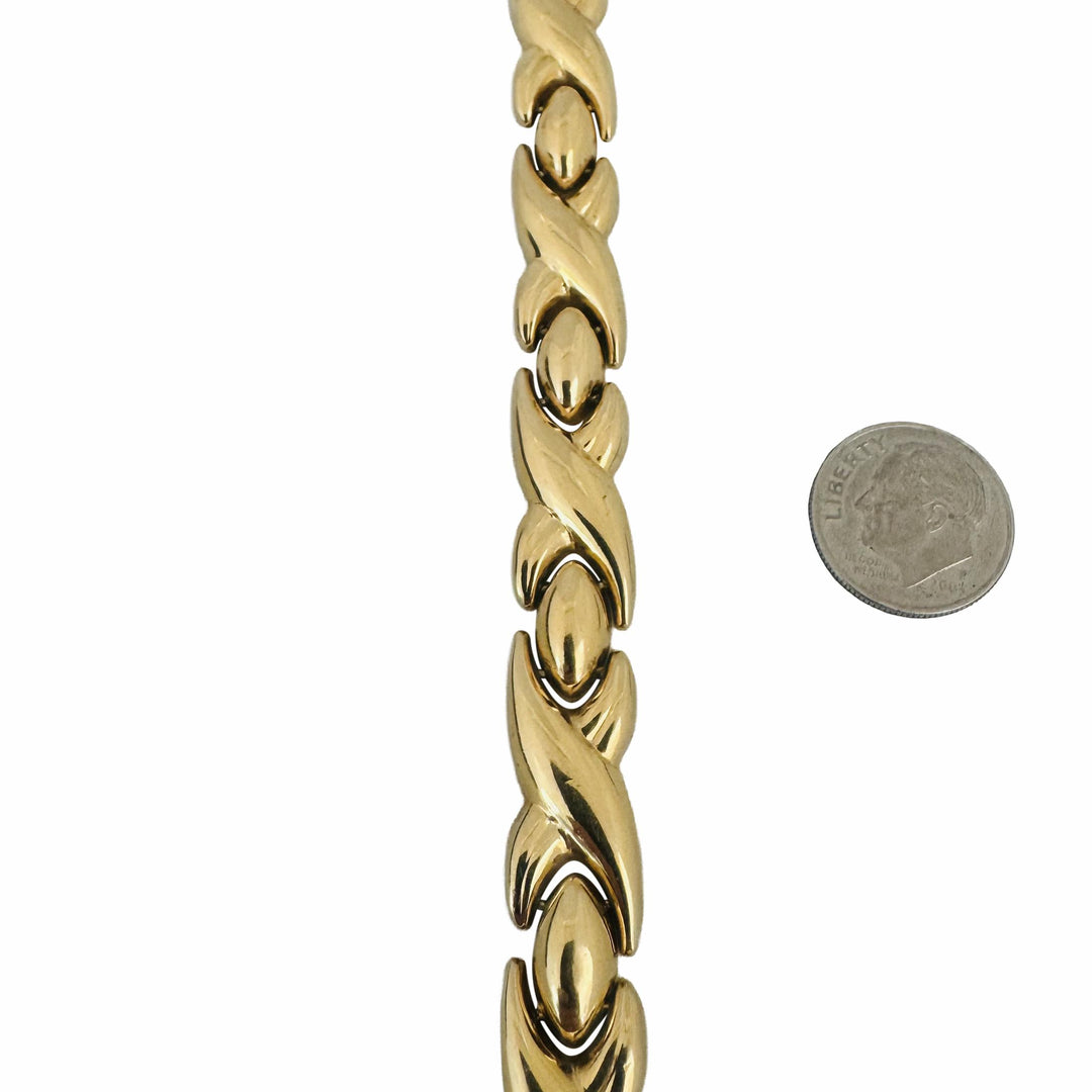 14k Yellow Gold 17.2g Thick 13mm XO Hugs and Kisses Link Bracelet Italy 7.25"