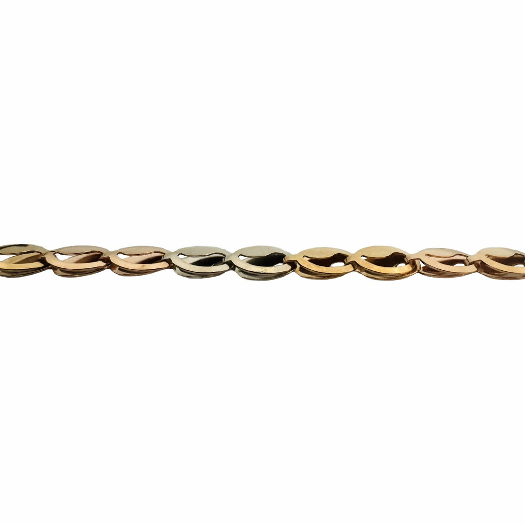14k Yellow White and Rose Gold 9.4g Fancy Link Chain Necklace Italy 18"