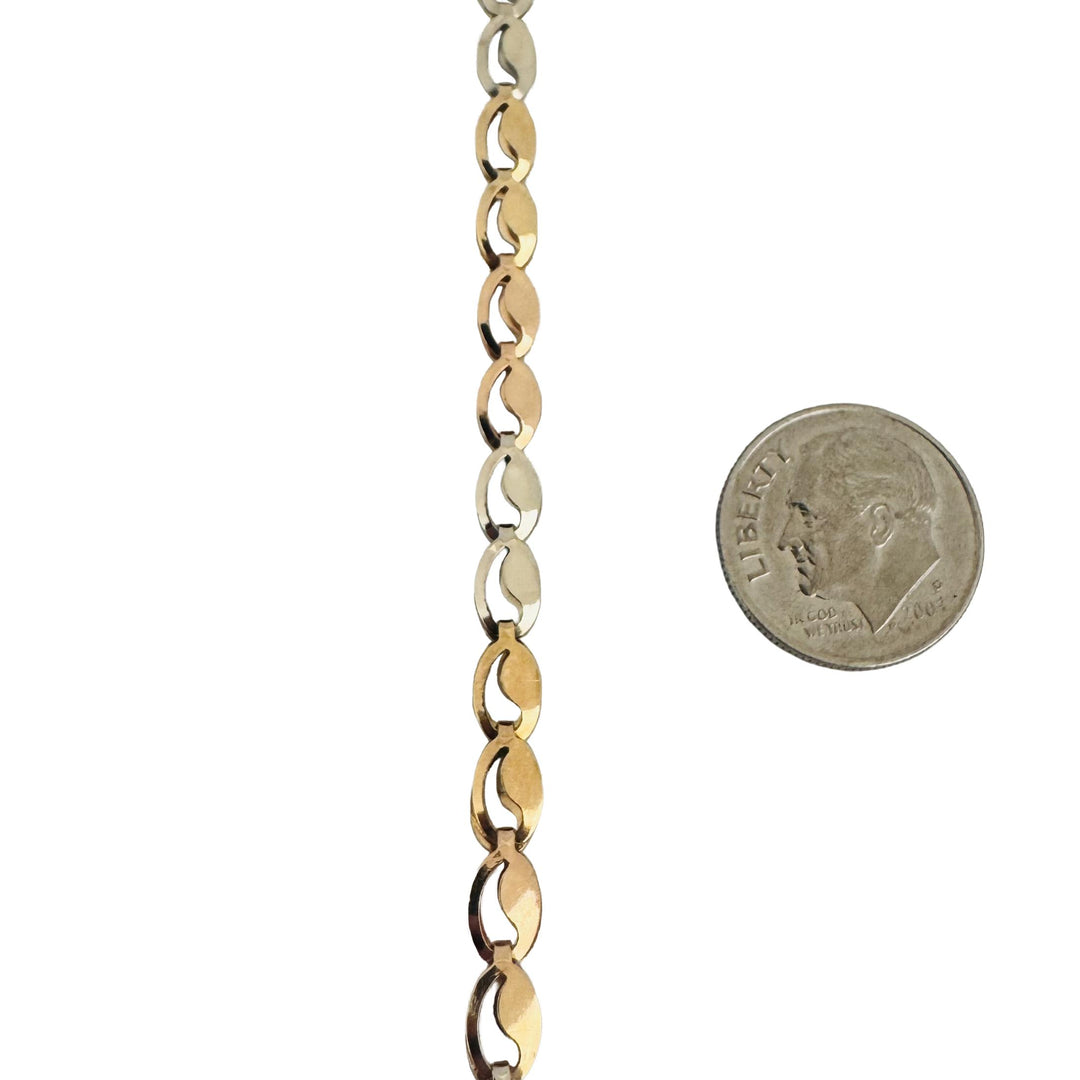 14k Yellow White and Rose Gold 9.4g Fancy Link Chain Necklace Italy 18"
