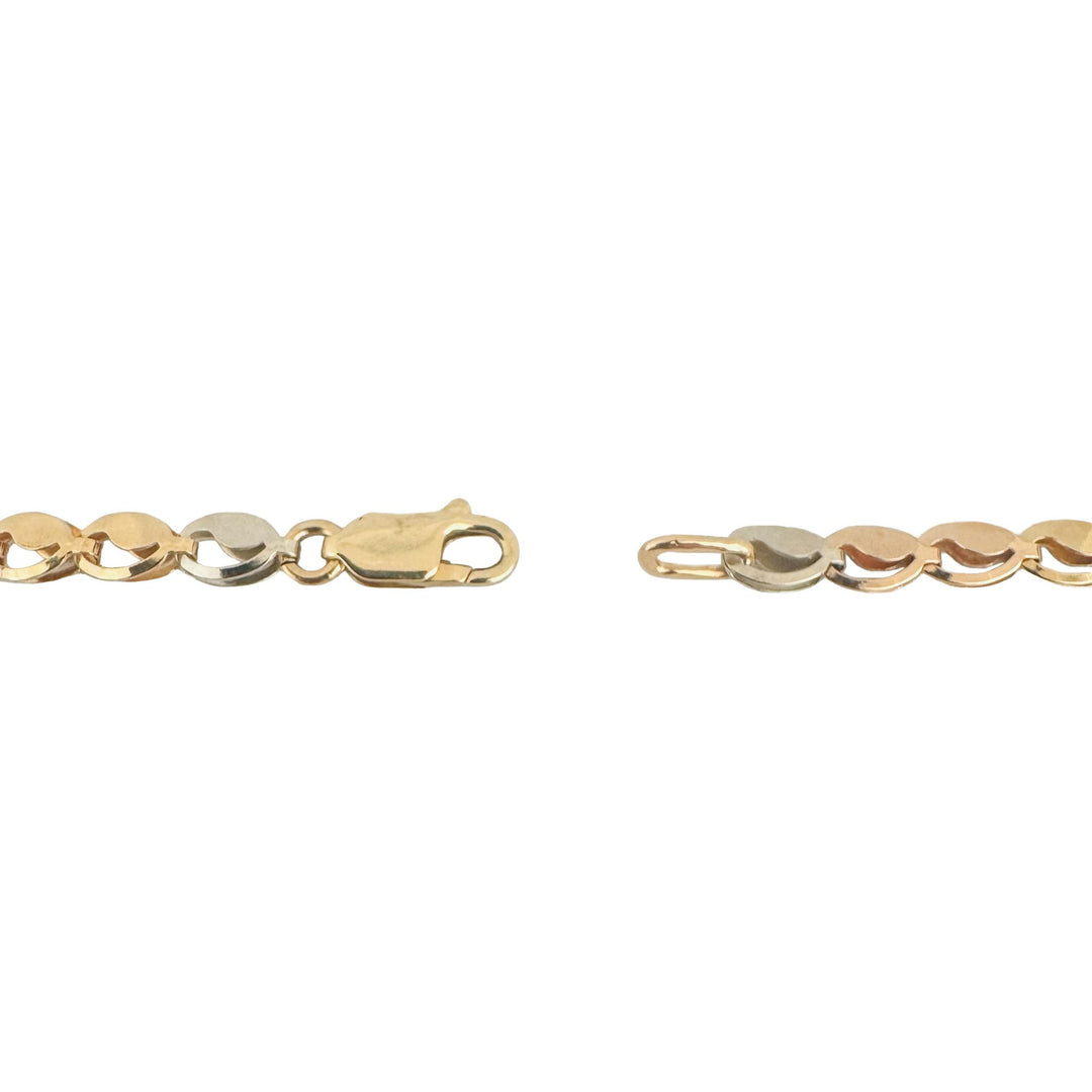 14k Yellow White and Rose Gold 9.4g Fancy Link Chain Necklace Italy 18"