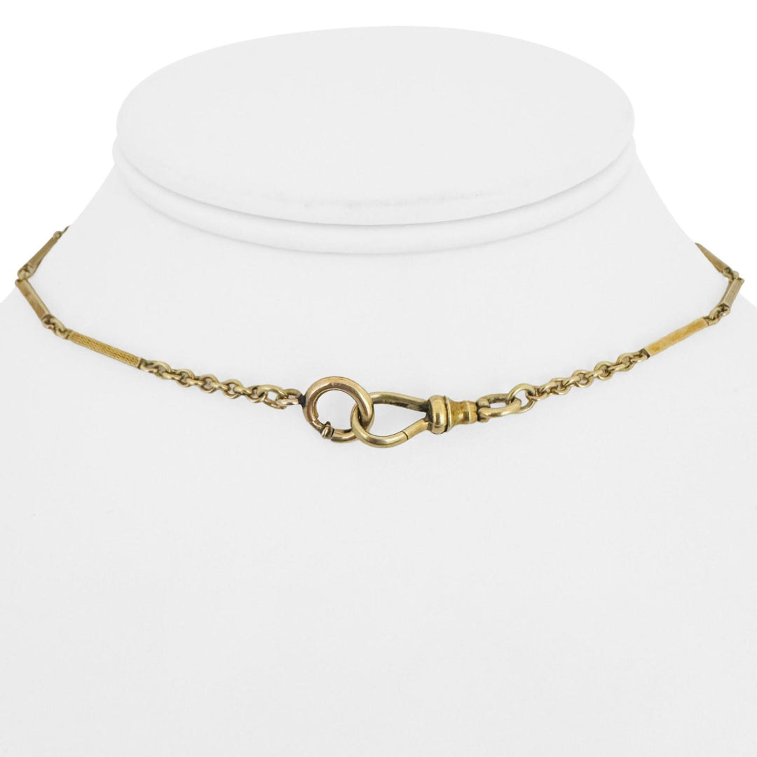 14k Yellow Gold 9.4g Vintage Solid Cable and Bar Link Dog Clip Watch Chain 13"
